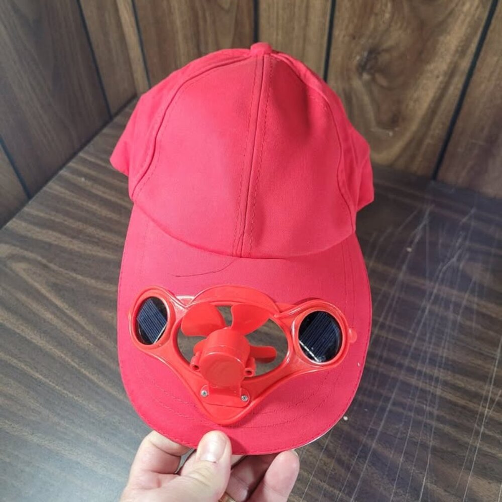 Solar Power Fan Hat Red Adjustable NEW
